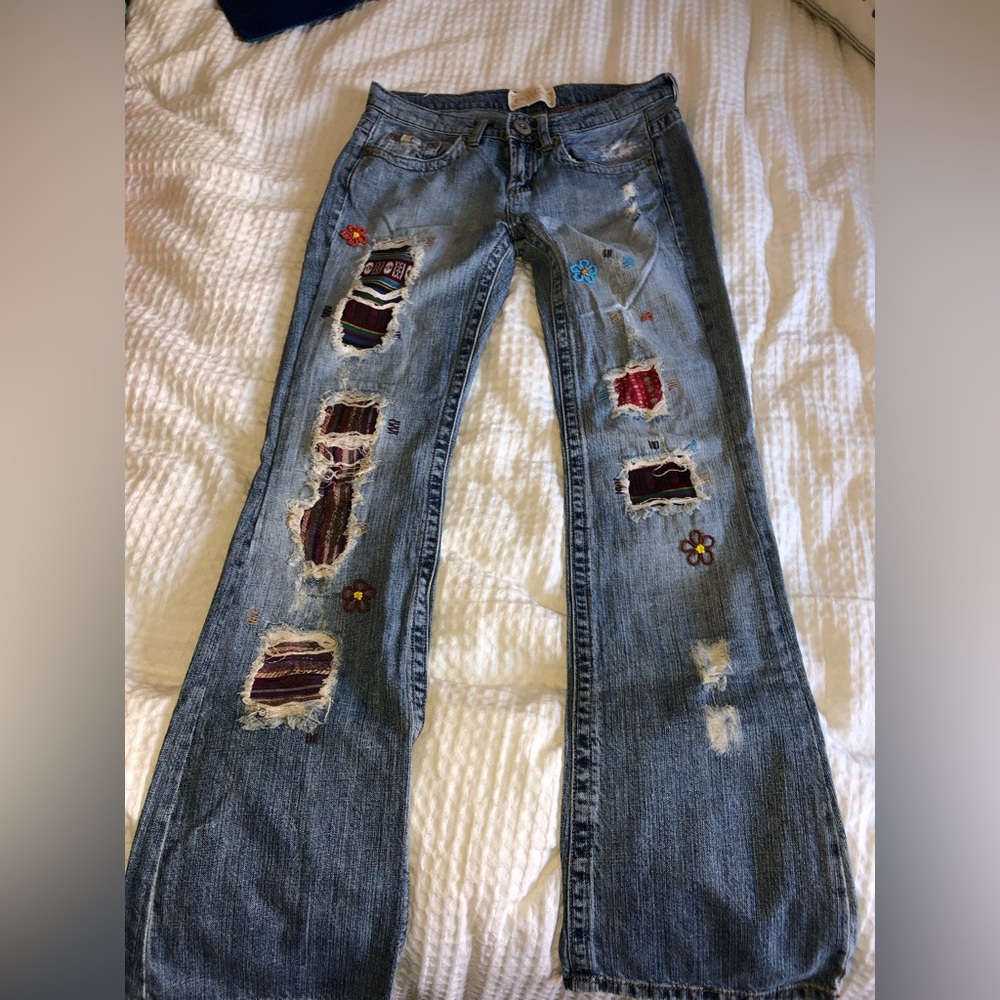 Z. Cavaricci patchwork, beaded flare jeans